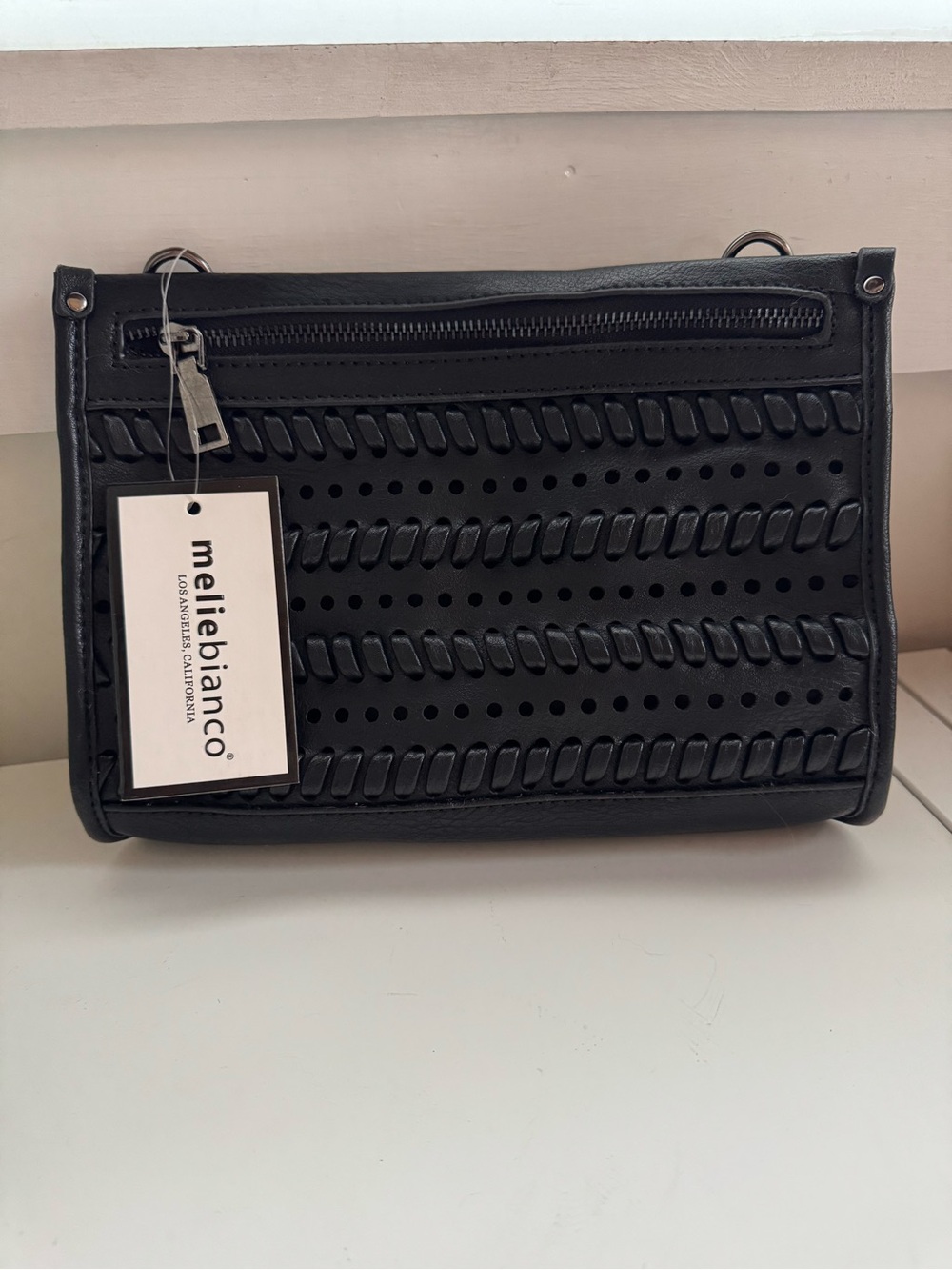 Melie Biiano Black Perforated Messenger Crossbody Bag - NWT